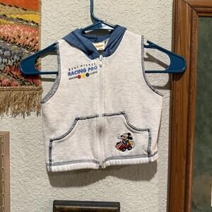 Vintage 90s RARE Boys Disney Racing Hooded Vest Mickey Mouse Size 24M 2T